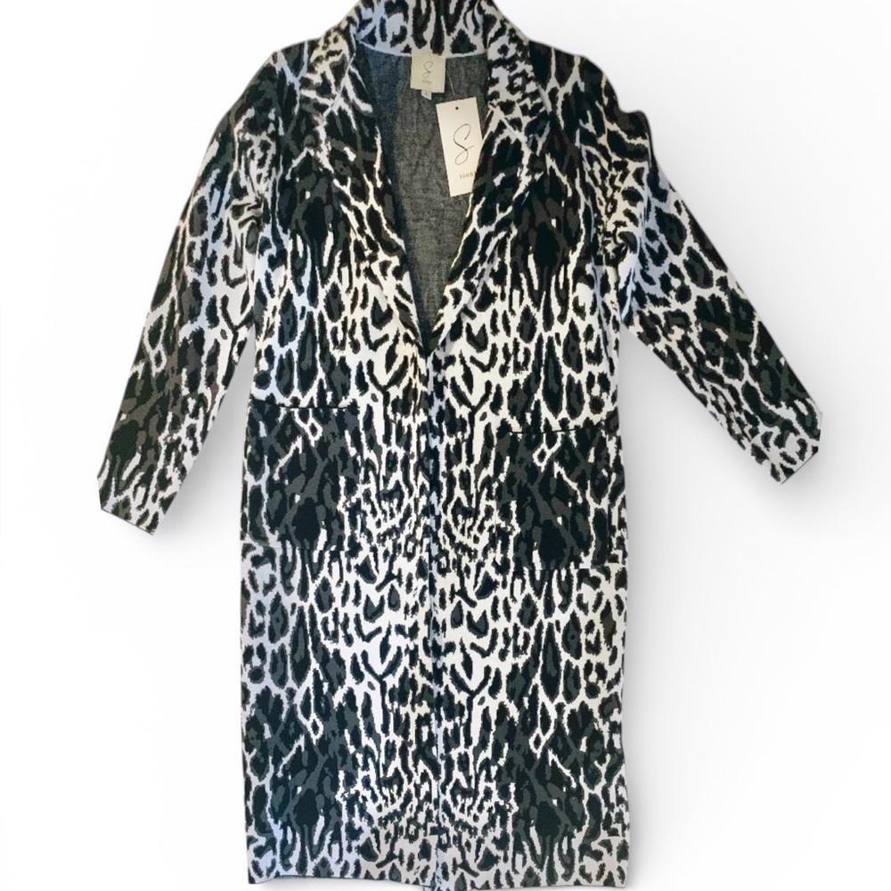 NWT Black and White Animal Print Sweater Coat